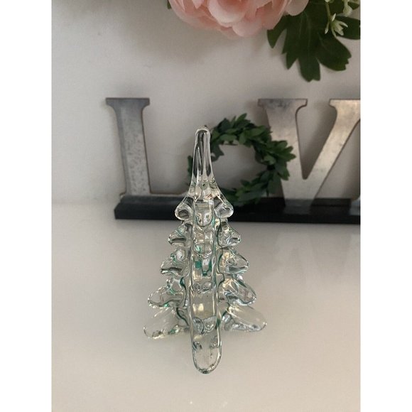 Vintage ROC Clear Crystal Green Ribbon Christmas Tree or Paperweight 4.5" Taiwan - Picture 5 of 16